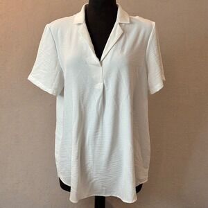 Hilary Radley Womens White Textured Short Sleeve V-Neck Blouse CU10862-223 M